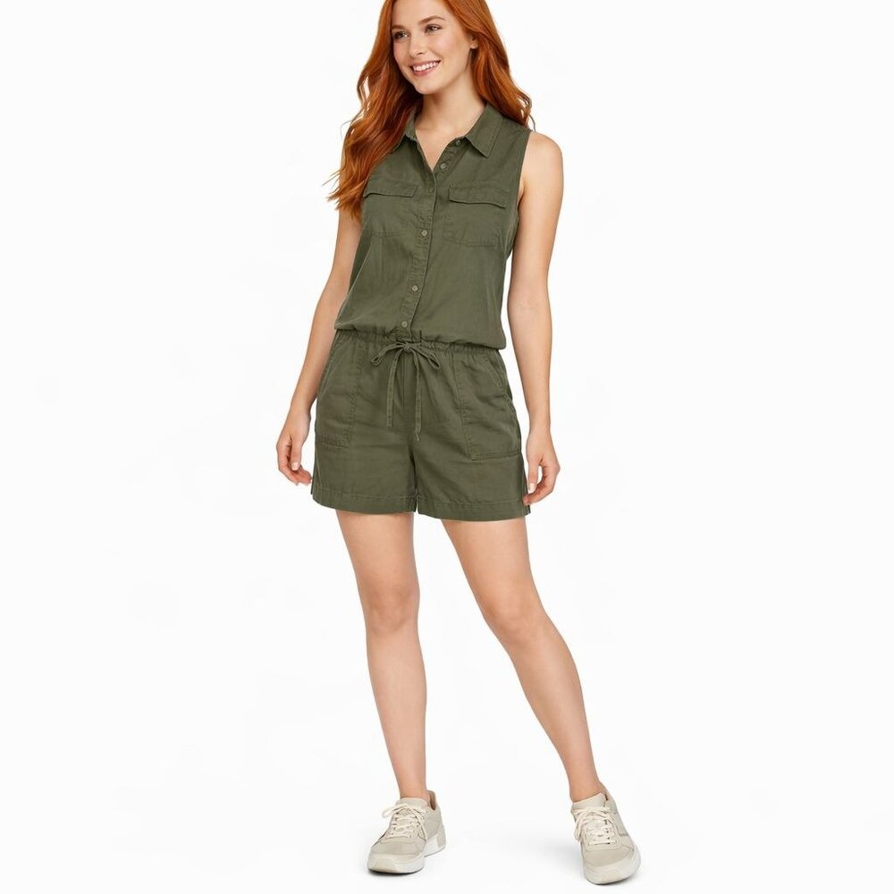 2/$30 Banana Republic  Size 6 Olive Green Sleeveless Button-Front Romper